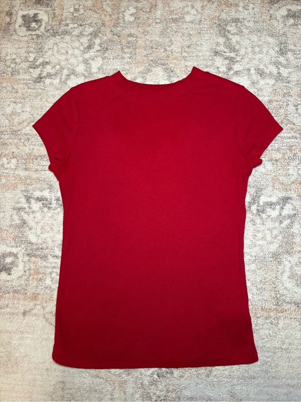 A New Day Women’s XS Blouse Red Short Sleeves Crew Neck Soft 100% Cotton